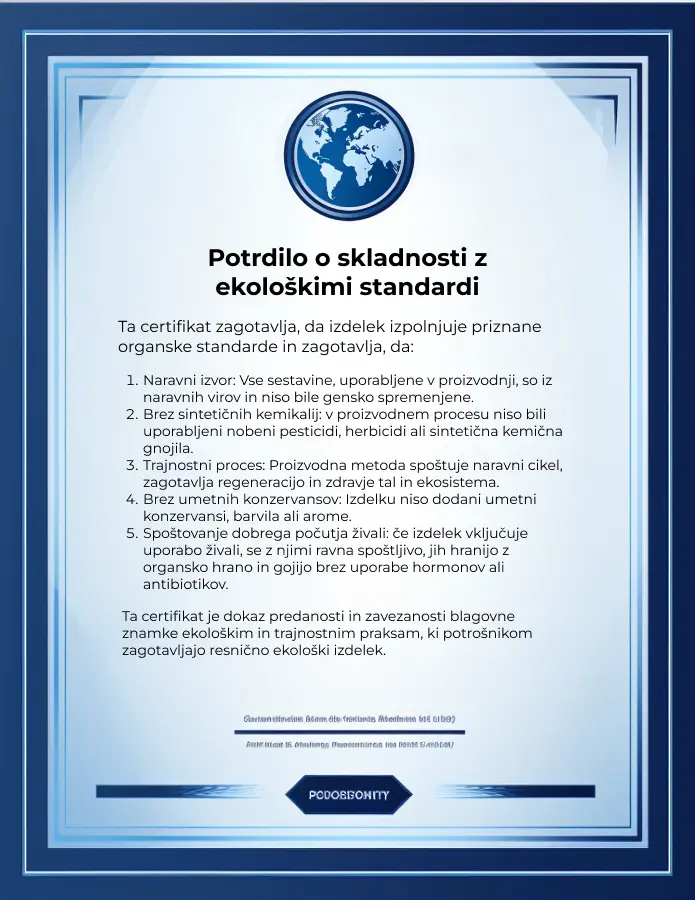 Certifikat o skladnosti z organskimi standardi